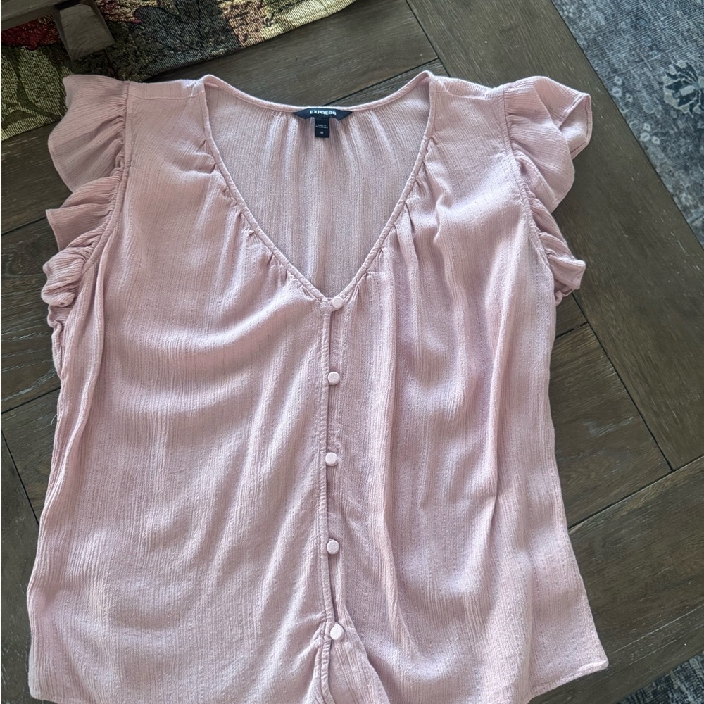 Express Blush Ruffle Sleeve V-Neck Blouse